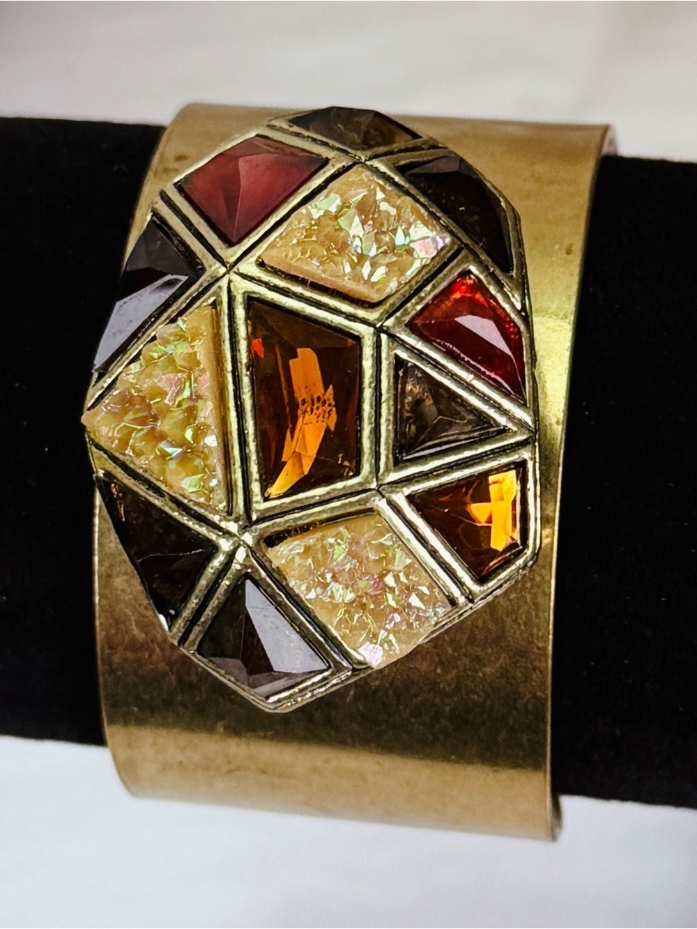 Vintage Aged Weighted Chunky Brass Goldtone Geometric, brutalist Cuff Bracelet